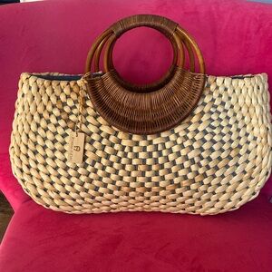 Etienne Aigner Natural and Brown Woven Tote